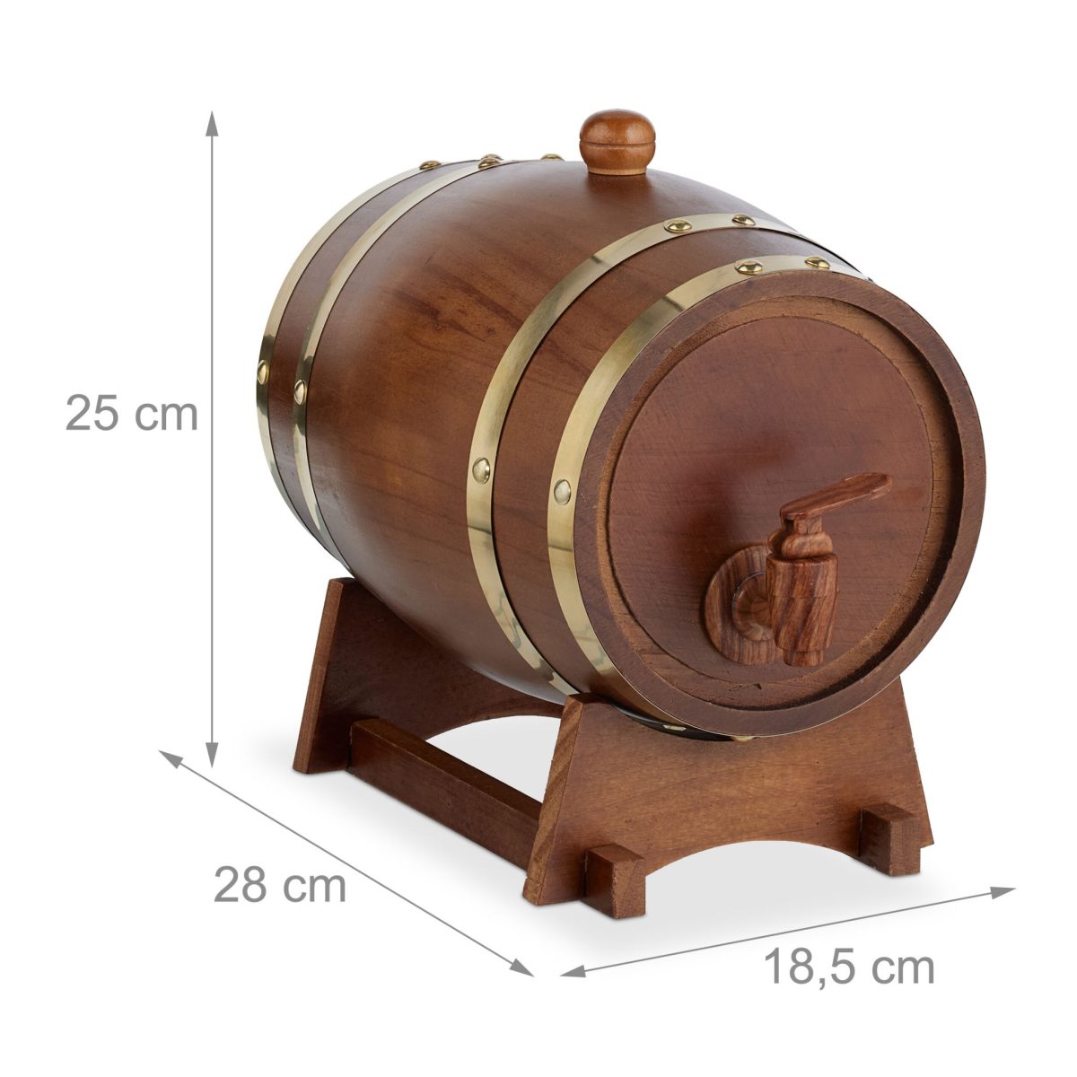 Butoi pentru vin, 2,2 L, cu robinet, lemn de pin, design rustic, maro inchis, 25 x 18,5 x 28 cm - imagine 2
