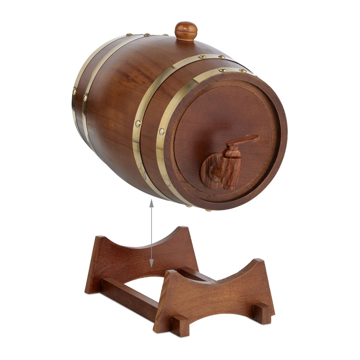 Butoi pentru vin, 2,2 L, cu robinet, lemn de pin, design rustic, maro inchis, 25 x 18,5 x 28 cm - imagine 4
