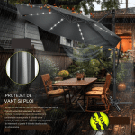 Umbrela de soare cu LED pentru terasa/gradina, din aluminiu premium, 330 cm, husa protectie, Tillvex®, reglabila in 6 directii, cu manivela, rotativa 360°, inclinabila, rezistenta UV50+, antracit - imagine 2