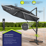 Umbrela de soare cu LED pentru terasa/gradina, din aluminiu premium, 330 cm, husa protectie, Tillvex®, reglabila in 6 directii, cu manivela, rotativa 360°, inclinabila, rezistenta UV50+, antracit - imagine 3