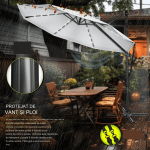 Umbrela de soare cu LED pentru terasa/gradina, din aluminiu premium, 330 cm, husa protectie, Tillvex®, reglabila in 6 directii, cu manivela, rotativa 360°, inclinabila, rezistenta UV50+, gri - imagine 3