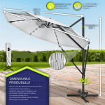 Umbrela de soare cu LED pentru terasa/gradina, din aluminiu premium, 330 cm, husa protectie, Tillvex®, reglabila in 6 directii, cu manivela, rotativa 360°, inclinabila, rezistenta UV50+, gri - imagine 4