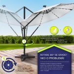 Umbrela de soare cu LED pentru terasa/gradina, din aluminiu premium, 330 cm, husa protectie, Tillvex®, reglabila in 6 directii, cu manivela, rotativa 360°, inclinabila, rezistenta UV50+, gri - imagine 5