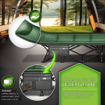 Pat pliabil pentru camping, Tillvex®, geanta pentru transport, capacitate 200 kg, 210 x 80 x 40 cm, perna, cadru din otel, verde - imagine 4