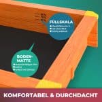 Casuta pentru copii cu lada pentru nisip, acoperis textil cu protectie UV 50+, lemn de molid, cu roti, 133 x 127 x 137 cm - imagine 4