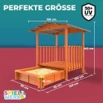 Casuta pentru copii cu lada pentru nisip, acoperis textil cu protectie UV 50+, lemn de molid, cu roti, 133 x 127 x 137 cm - imagine 5