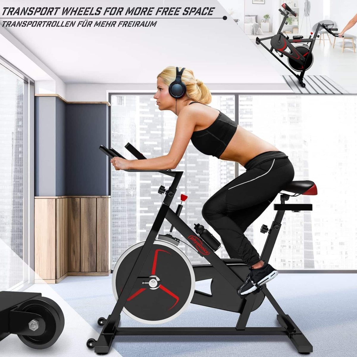 Bicicleta cu afisaj LCD, Physionics, Negru/Rosu - imagine 3