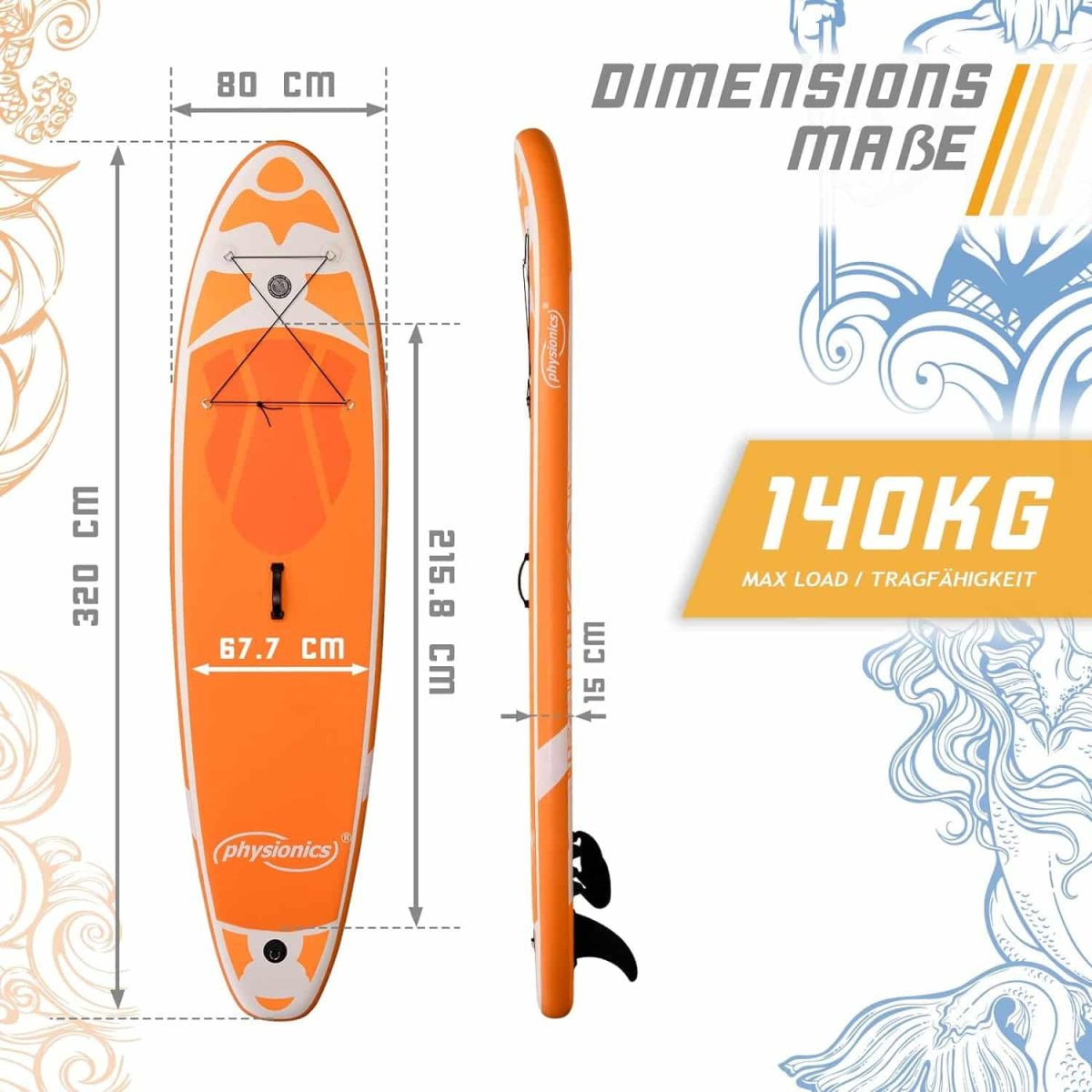 ‎SPlaca de surf, Sup gobflabila, 320 x 80 x 15 cm, portocaliu - imagine 2