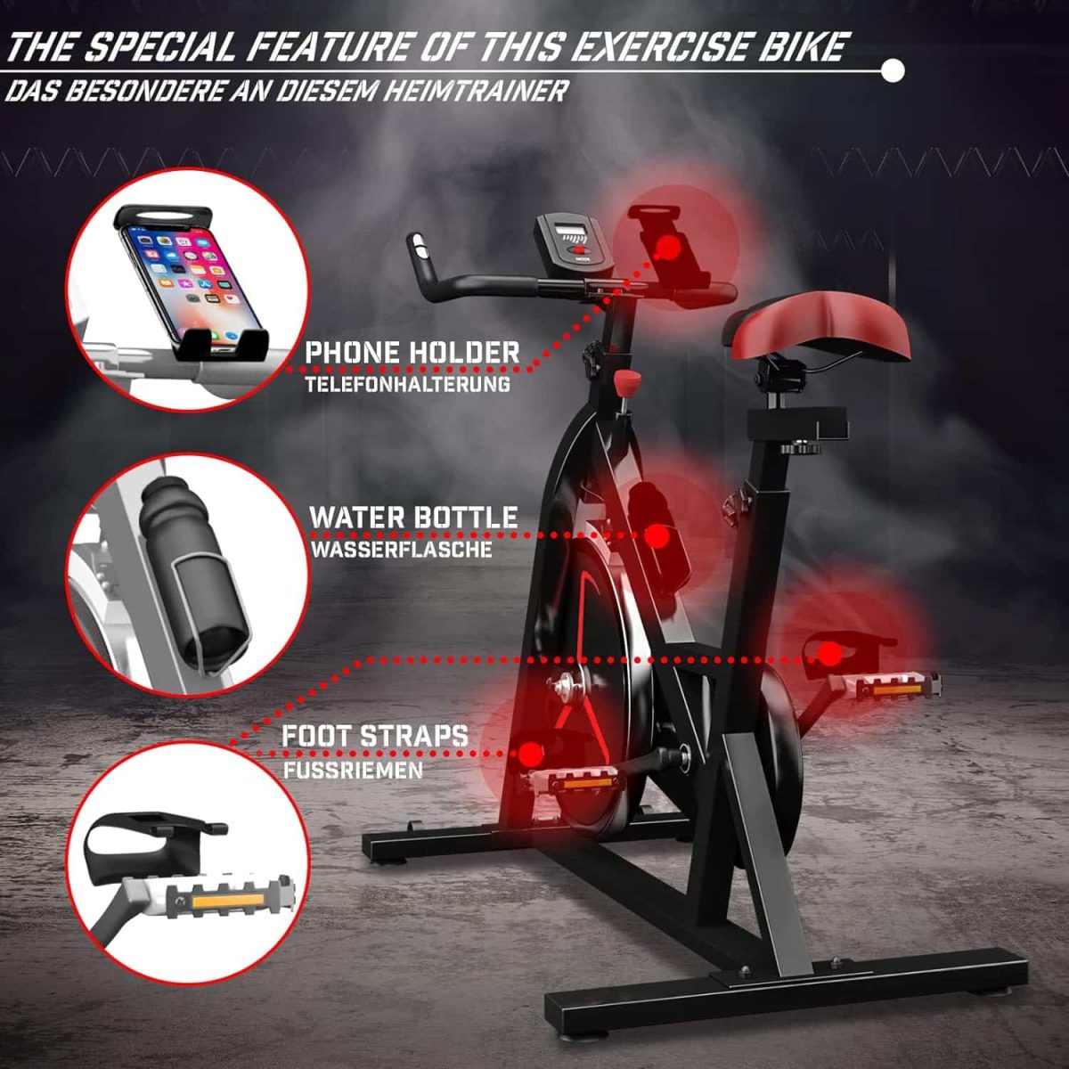 Bicicleta cu afisaj LCD, Physionics, Negru/Rosu - imagine 4