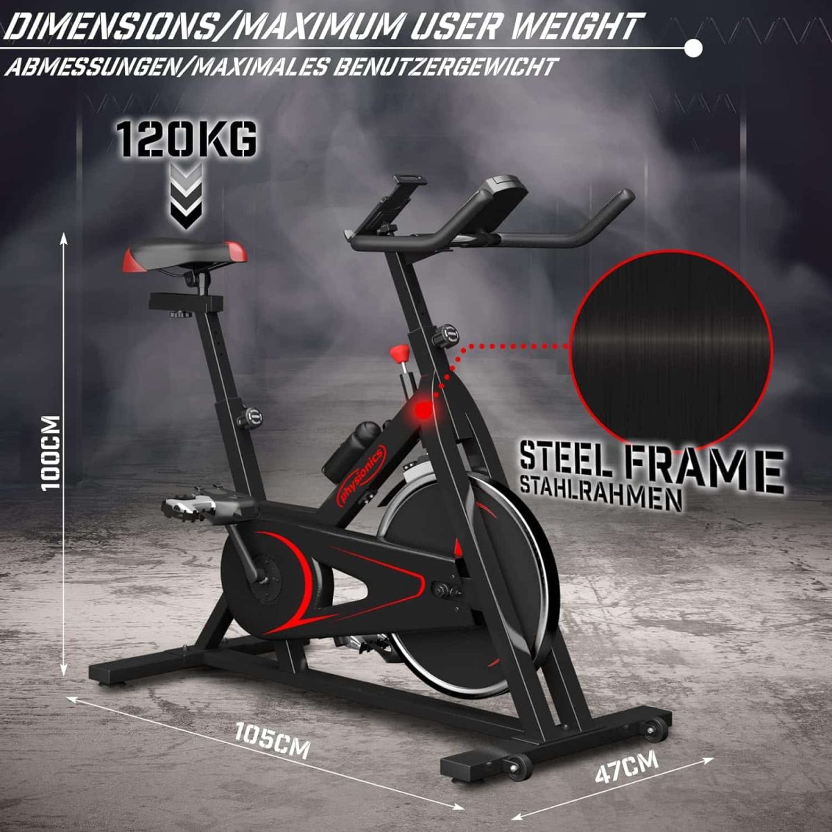 Bicicleta cu afisaj LCD, Physionics, Negru/Rosu - imagine 5