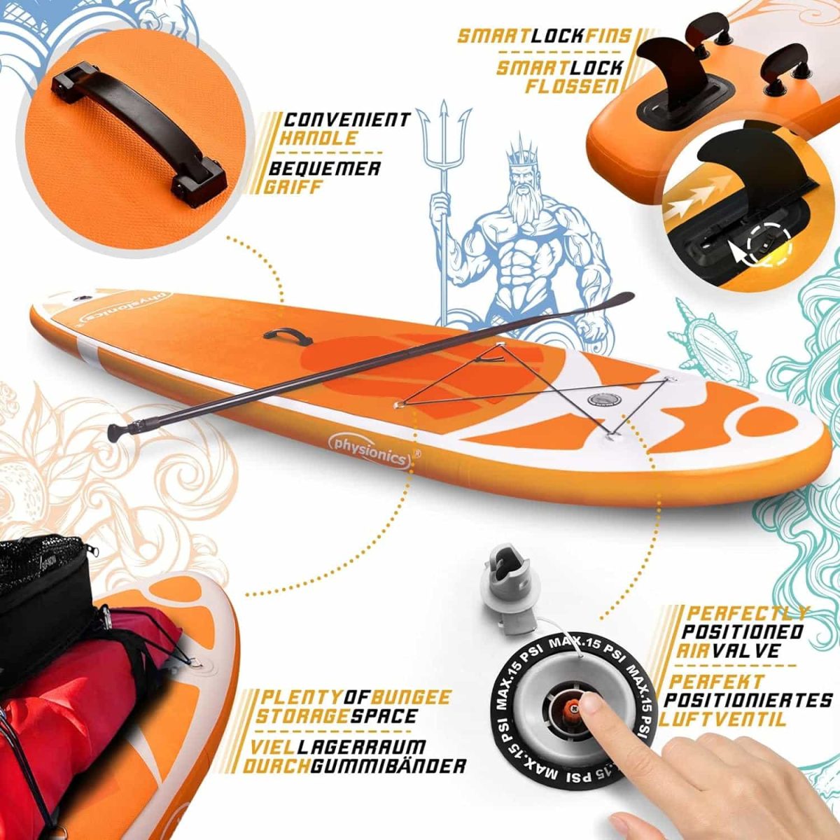 ‎SPlaca de surf, Sup gobflabila, 320 x 80 x 15 cm, portocaliu - imagine 4