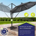 Umbrela de soare cu LED pentru terasa/gradina, din aluminiu premium, 330 cm, husa protectie, Tillvex®, reglabila in 6 directii, cu manivela, rotativa 360°, inclinabila, rezistenta UV50+, antracit - imagine 6