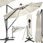 Umbrela de soare cu LED pentru terasa/gradina, din aluminiu premium, 330 cm, husa protectie, Tillvex®, reglabila in 6 directii, cu manivela, rotativa 360°, inclinabila, rezistenta UV50+, crem