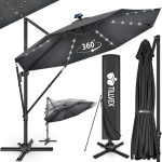 Umbrela de soare cu LED pentru terasa/gradina, din aluminiu premium, 330 cm, husa protectie, Tillvex®, reglabila in 6 directii, cu manivela, rotativa 360°, inclinabila, rezistenta UV50+, antracit