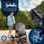 Carucior bebe 3 in 1, Scoica, Geanta de scutece,centura siguranta, Husa de protectie detasabila, plasa tantari, roti 360°, antracit - imagine 3