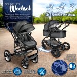 Carucior bebe 3 in 1, Scoica, Geanta de scutece,centura siguranta, Husa de protectie detasabila, plasa tantari, roti 360°, antracit - imagine 5