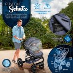 Carucior 3 in 1, Scoica, Geanta de scutece, Husa de protectie detasabila, plasa tantari, roti 360°, 112 x 87 x 65 cm, albastru - imagine 2