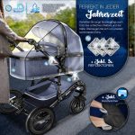 Carucior 3 in 1, Scoica, Geanta de scutece, Husa de protectie detasabila, plasa tantari, roti 360°, 112 x 87 x 65 cm, albastru - imagine 4