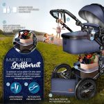 Carucior 3 in 1, Scoica, Geanta de scutece, Husa de protectie detasabila, plasa tantari, roti 360°, 112 x 87 x 65 cm, albastru - imagine 7
