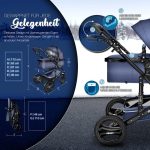 Carucior 3 in 1, Scoica, Geanta de scutece, Husa de protectie detasabila, plasa tantari, roti 360°, 112 x 87 x 65 cm, albastru - imagine 8