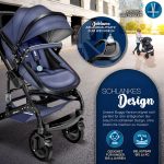 Carucior 3 in 1, Scoica, Geanta de scutece, Husa de protectie detasabila, plasa tantari, roti 360°, 112 x 87 x 65 cm, albastru - imagine 9
