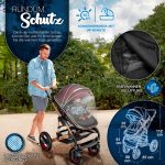 Carucior 3 in 1, Scoica, Geanta de scutece, Husa de protectie detasabila, plasa tantari, roti 360°, 112 x 87 x 65 cm, negru/rosu burgundy - imagine 3