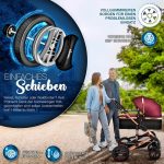 Carucior 3 in 1, Scoica, Geanta de scutece, Husa de protectie detasabila, plasa tantari, roti 360°, 112 x 87 x 65 cm, negru/rosu burgundy - imagine 4