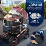 Carucior 3 in 1, Scoica, Geanta de scutece, Husa de protectie detasabila, plasa tantari, roti 360°, 112 x 87 x 65 cm, negru/rosu burgundy - imagine 5