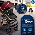 Carucior 3 in 1, Scoica, Geanta de scutece, Husa de protectie detasabila, plasa tantari, roti 360°, 112 x 87 x 65 cm, negru/rosu burgundy - imagine 9