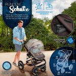 Carucior 3 in 1, Scoica, Geanta de scutece, Husa de protectie detasabila, plasa tantari, roti 360°, 112 x 87 x 65 cm, maro/crem - imagine 2