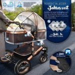 Carucior 3 in 1, Scoica, Geanta de scutece, Husa de protectie detasabila, plasa tantari, roti 360°, 112 x 87 x 65 cm, maro/crem - imagine 4