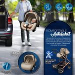 Carucior 3 in 1, Scoica, Geanta de scutece, Husa de protectie detasabila, plasa tantari, roti 360°, 112 x 87 x 65 cm, maro/crem - imagine 5