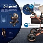 Carucior 3 in 1, Scoica, Geanta de scutece, Husa de protectie detasabila, plasa tantari, roti 360°, 112 x 87 x 65 cm, maro/crem - imagine 7