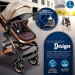 Carucior 3 in 1, Scoica, Geanta de scutece, Husa de protectie detasabila, plasa tantari, roti 360°, 112 x 87 x 65 cm, maro/crem - imagine 8