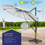 Umbrela de soare cu LED pentru terasa/gradina, din aluminiu premium, 330 cm, husa protectie, Tillvex®, reglabila in 6 directii, cu manivela, rotativa 360°, inclinabila, rezistenta UV50+, gri - imagine 6