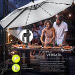 Umbrela de soare cu LED pentru terasa/gradina, din aluminiu premium, 330 cm, husa protectie, Tillvex®, reglabila in 6 directii, cu manivela, rotativa 360°, inclinabila, rezistenta UV50+, gri - imagine 7