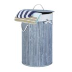 Cos de rufe rotund din bambus, RelaxDays, gri, 70 l, 65 x 41 cm