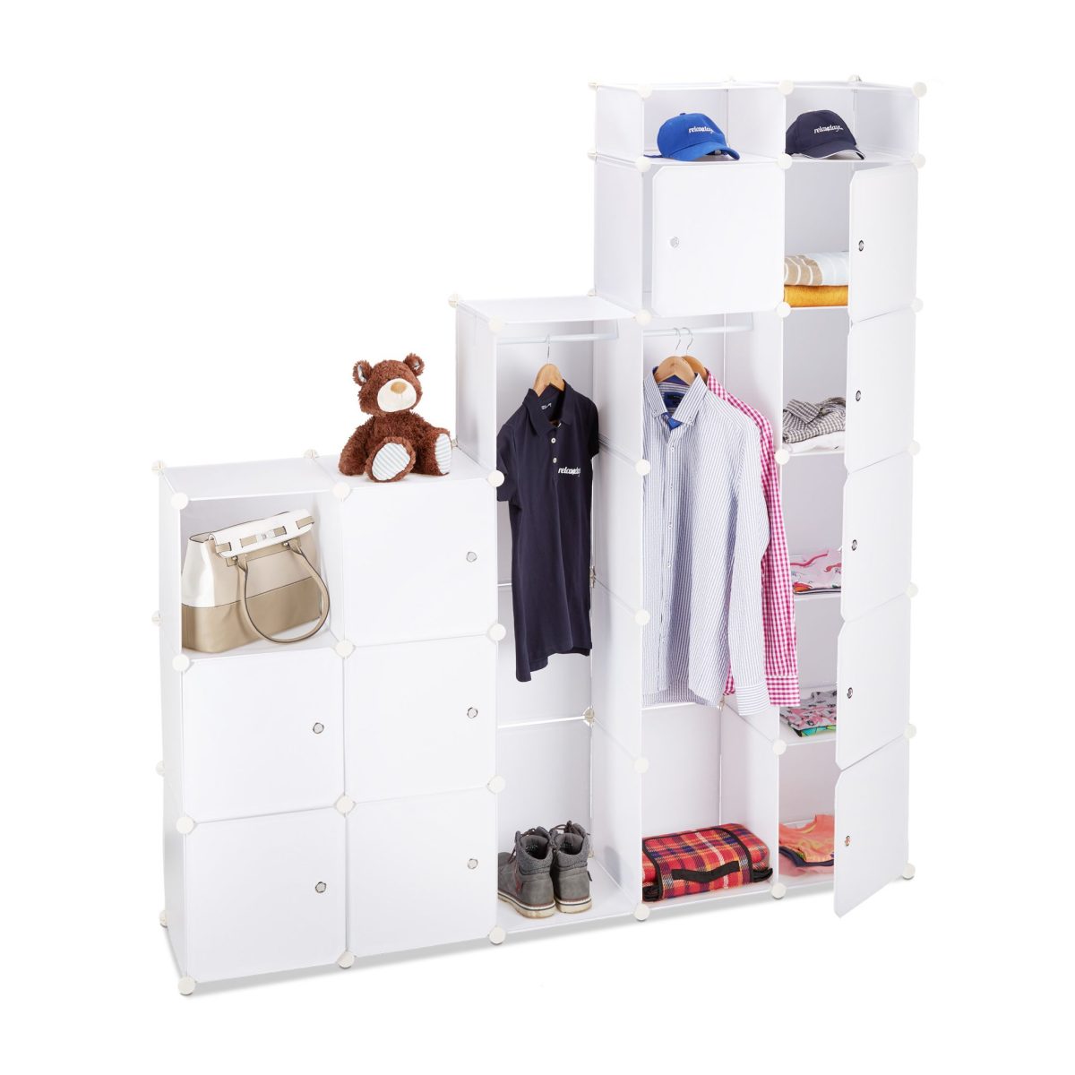 Raft pentru depozitare tip cub cu 18 compartimente, RelaxDays, plastic, alb, 198 x 145 x 36.5 cm - imagine 3