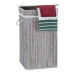Cos de rufe din bambus, gri, Relaxdays, 70 l, 63 x 36 x 36 cm