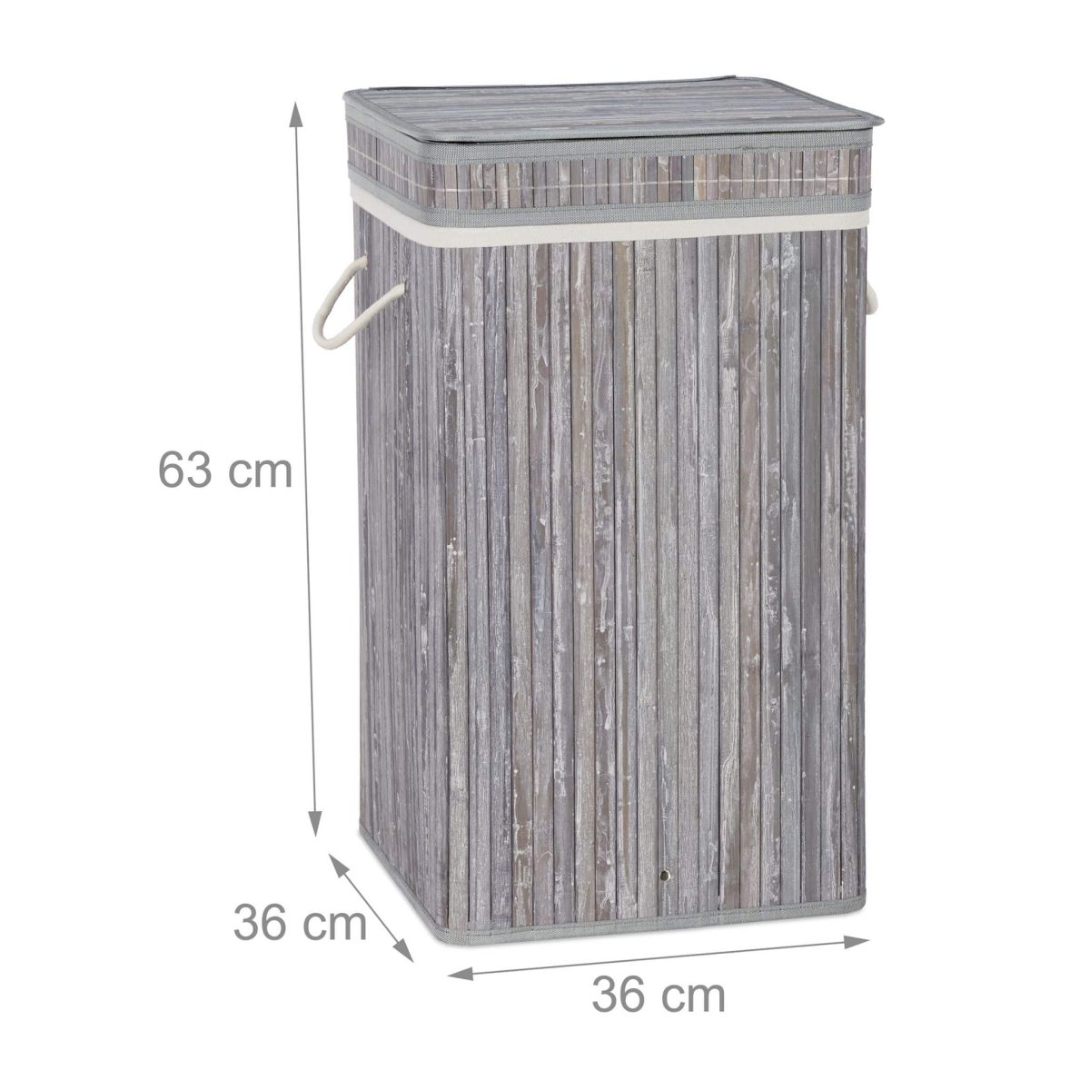 Cos de rufe din bambus, gri, Relaxdays, 70 l, 63 x 36 x 36 cm - imagine 3