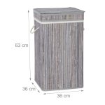 Cos de rufe din bambus, gri, Relaxdays, 70 l, 63 x 36 x 36 cm - imagine 3