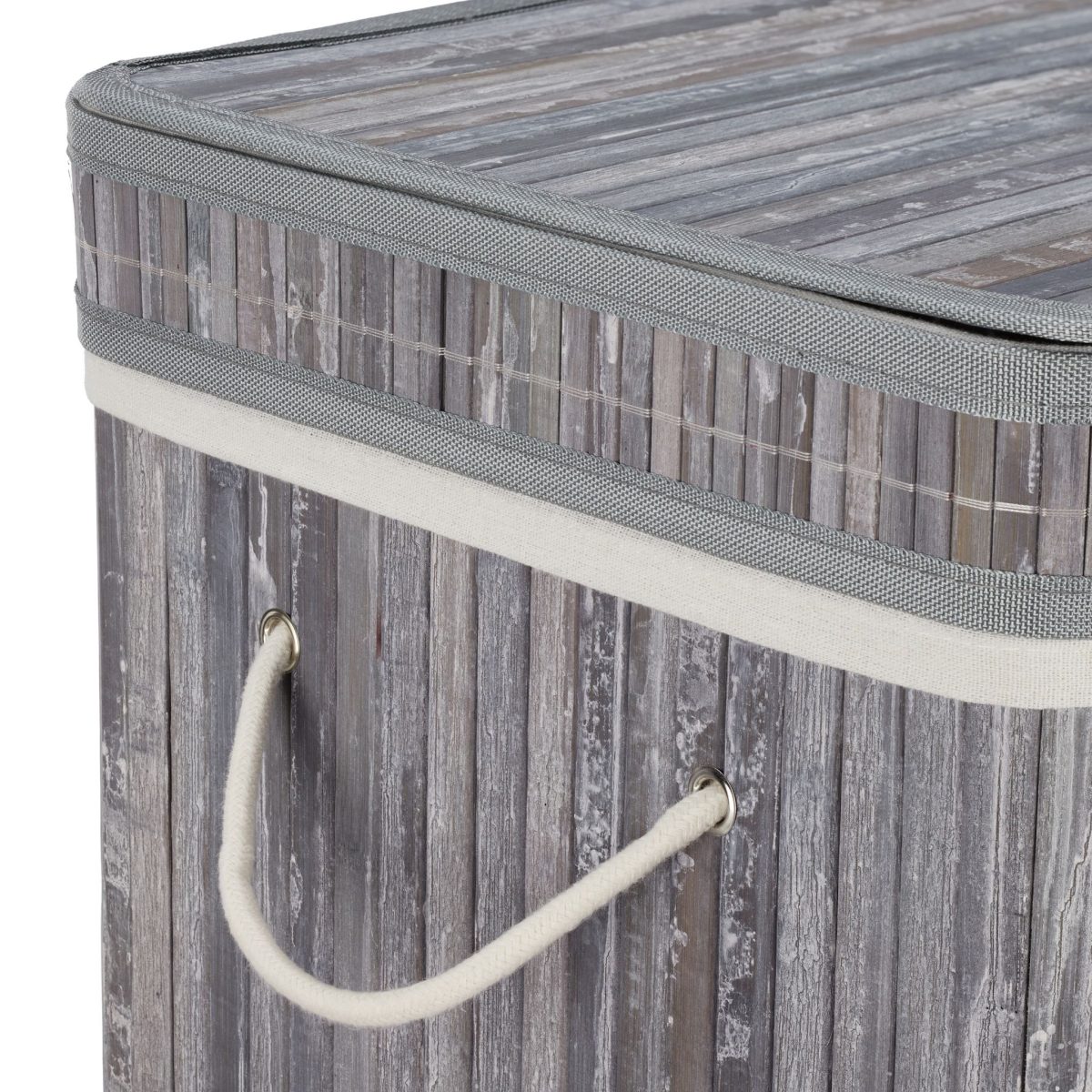 Cos de rufe din bambus, gri, Relaxdays, 70 l, 63 x 36 x 36 cm - imagine 4
