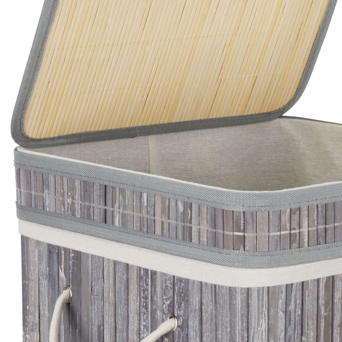 Cos de rufe din bambus, gri, Relaxdays, 70 l, 63 x 36 x 36 cm - imagine 5