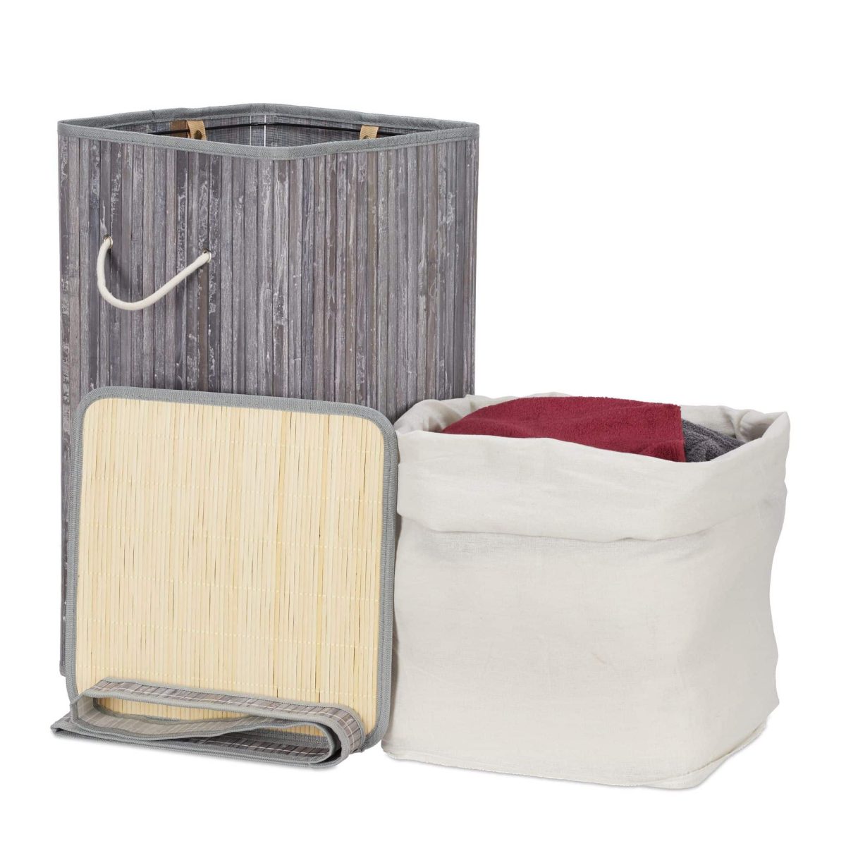 Cos de rufe din bambus, gri, Relaxdays, 70 l, 63 x 36 x 36 cm - imagine 6