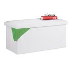 Banca cu spatiu depozitare, pentru 2 persoane, dimensiuni 37,5 x 76,5 x 38,5 cm, alb, Relaxdays