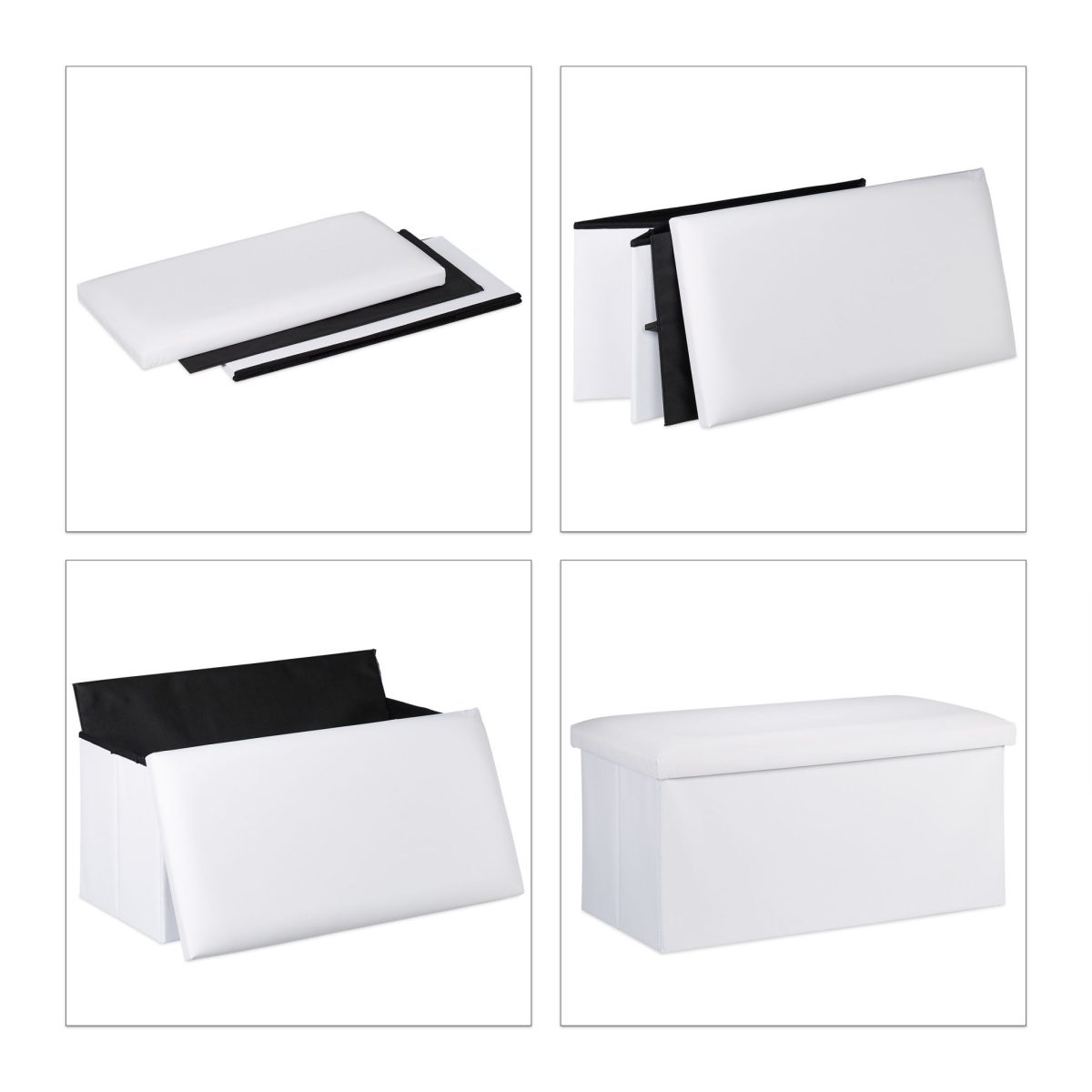Banca cu spatiu depozitare, pentru 2 persoane, dimensiuni 37,5 x 76,5 x 38,5 cm, alb, Relaxdays - imagine 5