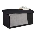 Banca 2 locuri cu spatiu de depozitare, Relaxdays, dimensiuni 38 x 76,5 x 38,5 cm, negru