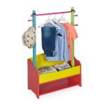 Suport haine pentru camera copiilor RelaxDays, din MDF, cu lada depozitare si 4 agatatori, 100.5 x 71 x 30 cm