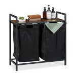 Cos de rufe dublu cu raft, 100 l, cadru otel, blat MDF, 72 x 73 x 33 cm