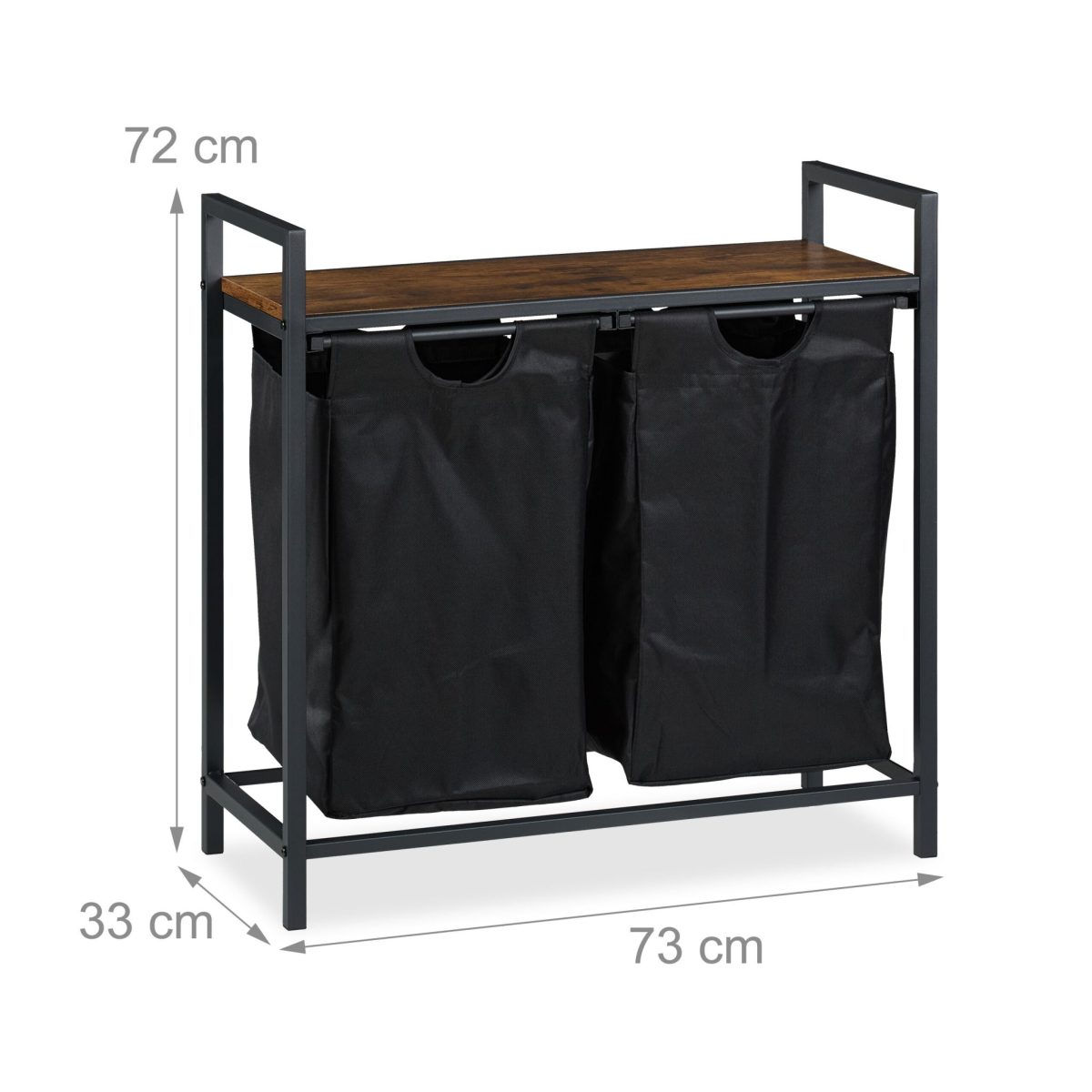 Cos de rufe dublu cu raft, 100 l, cadru otel, blat MDF, 72 x 73 x 33 cm - imagine 4